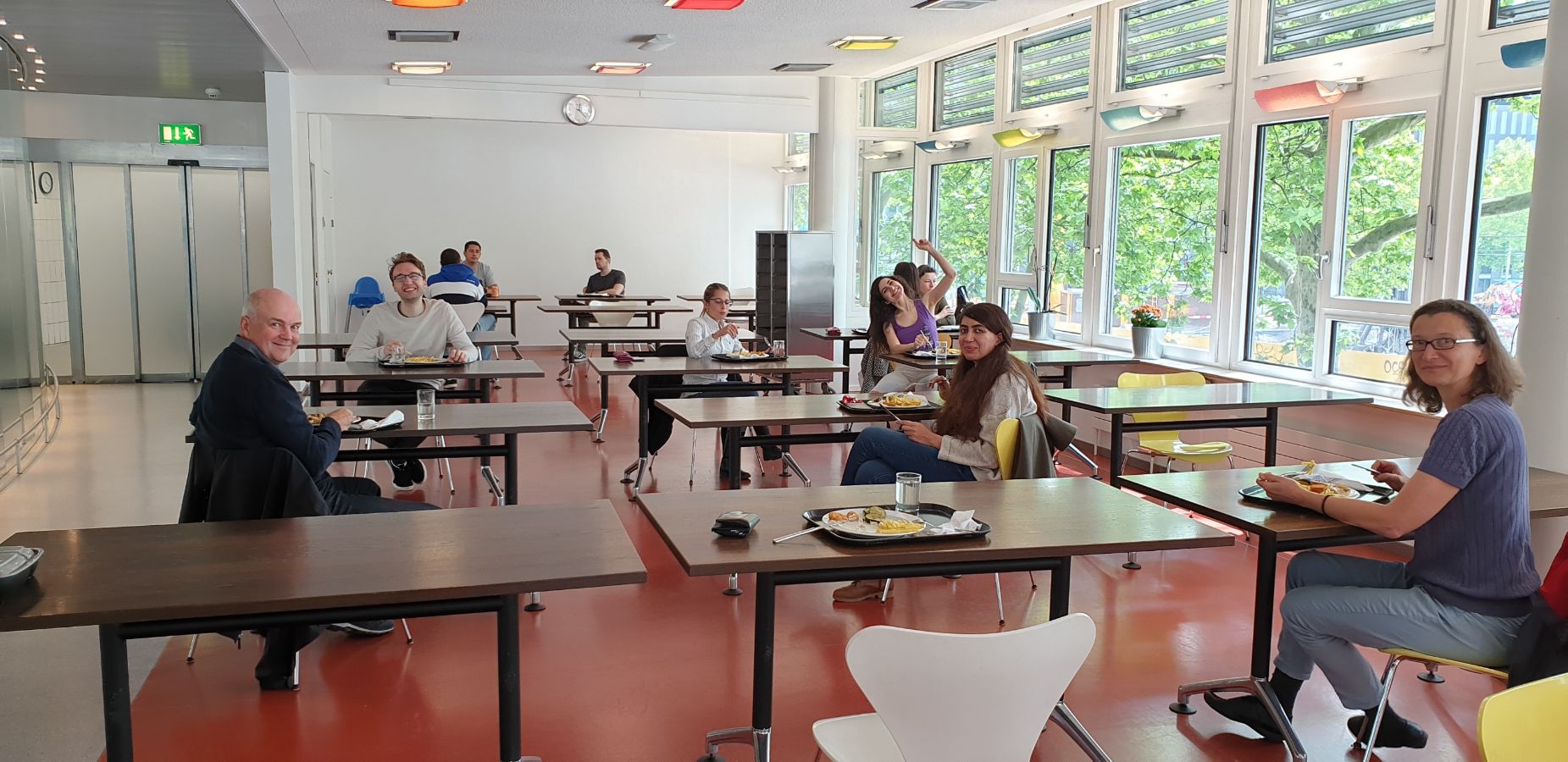 Social distancing during lunch.